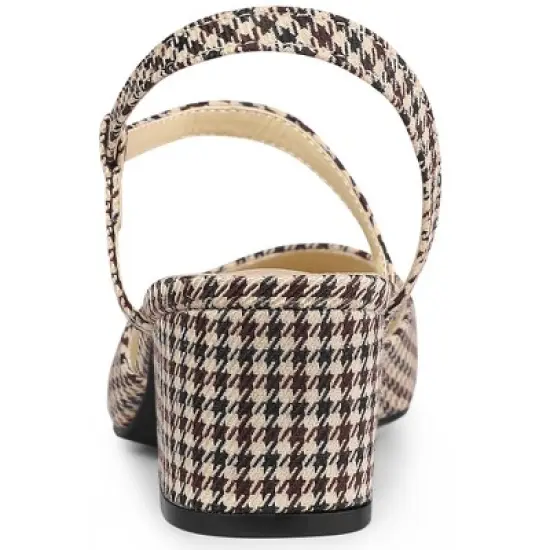 Perphy Houndstooth Printed Pointed Toe Slingback Chunky Heels Mules for Women image {2}