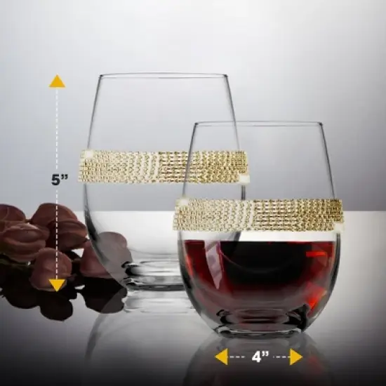 Berkware Classy Stemless Wine Glasses with Diamond Studded Design - 16oz image {2}