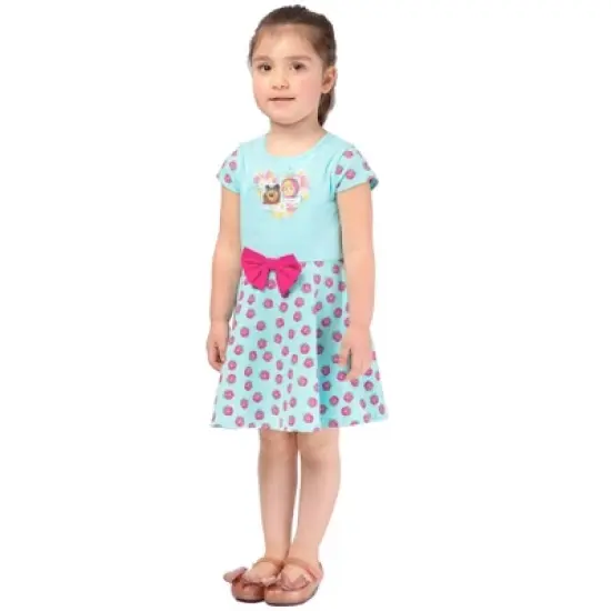 Masha and the Bear Big Friend Little Friend Short Sleeve Crew Neck Dress, Floral Heart, Bow at Waist - Toddler image {2}