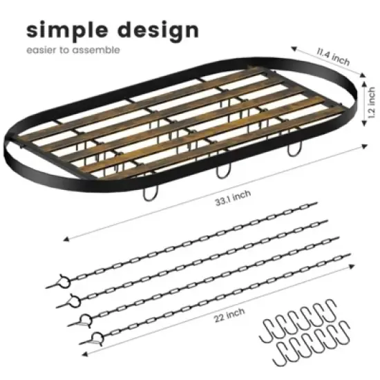 MaseiKar Hanging Pot Rack Ceiling Mount Cookware Organizer with 12pcs Hooks Pots and Pans Storage 33' Oval Pan Hangers for Kitchen, Easy Assembly image {4}