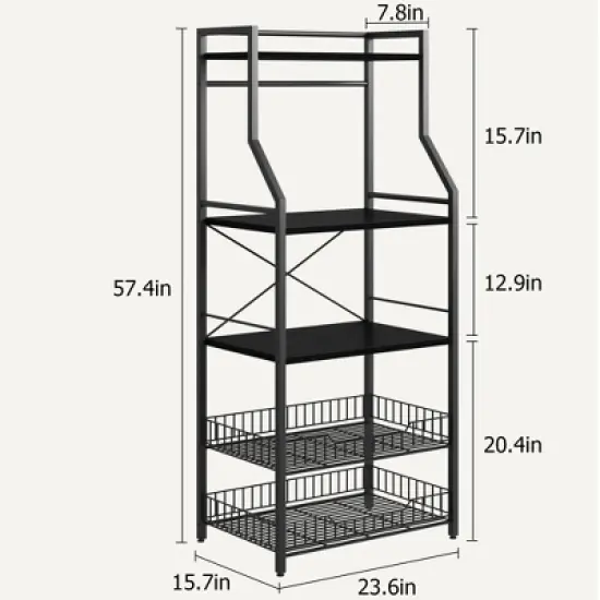 Freestanding Kitchen Bakers Rack, 5 Tier Microwave Stand with Wire Basket & Adjustable Feet, 50.7'' Tall Industrial Coffee Bar Statio image {2}