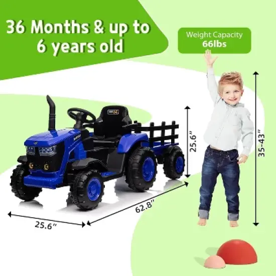 12V Kids Ride-On Tractor with Remote Control, Detachable Trailer, 35W Dual Motors, 3 Speed, 7 LED Lights, Durable Electric Farm Truck Toy image {1}