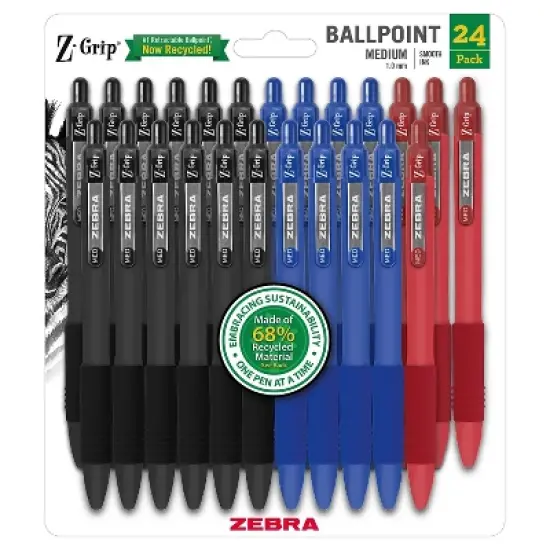 Zebra Z-Grip Recycled Ballpoint Pens Medium Point 1.0mm Assorted Ink 24/Pack (20304) image {5}