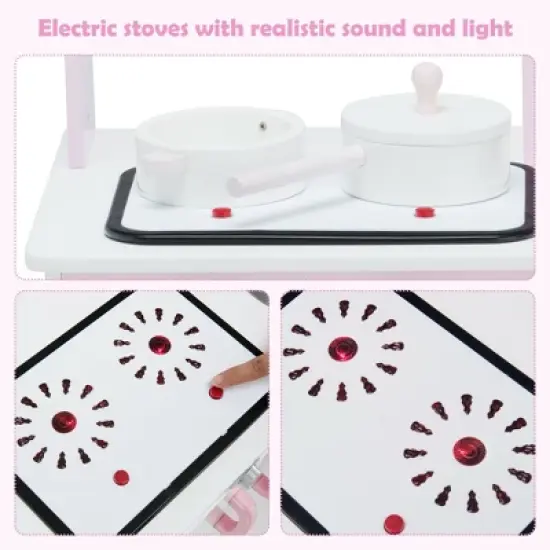 Costway Kids Play Kitchen Wooden Pretend Play Cooking Set Toys w/ Accessories image {6}