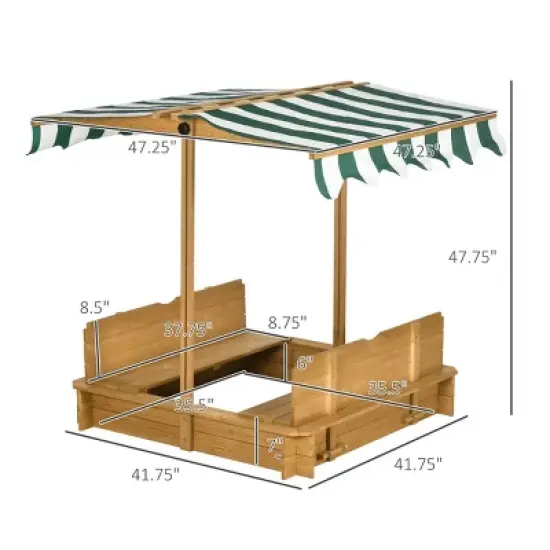 INFURNIC Baby Activity Gyms Wooden Sandbox with Adjustable Canopy and Foldable Bench Seats for Outdoor Play, Multicolor, 41.8"*41.8"*47.8" image {3}