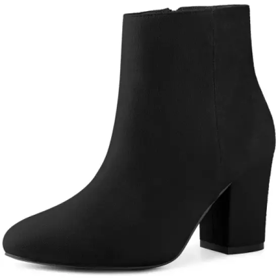 Perphy Women's Round Toe Chunky High Heels Ankle Boots image {6}