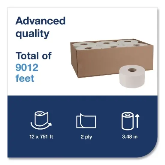 Tork Advanced Jumbo Bath Tissue, Septic Safe, 2-Ply, 3.48" x 751 ft, White, 12 Rolls/Carton image {2}