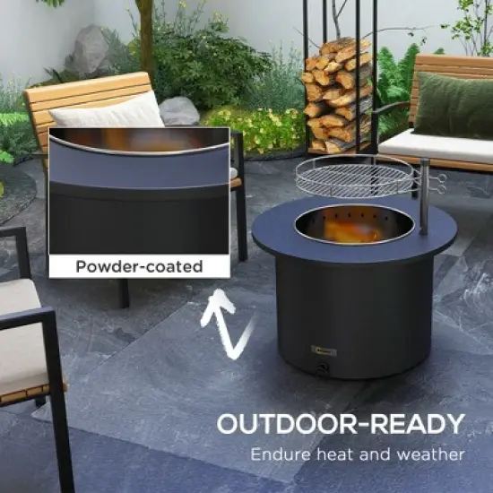 Kumasinova 2-In-1 Smokeless Fire Pit & BBQ Grill with Poker & Ash Tray,Rotatable Cooking Grate Bonfire Stove for Picnic,Stainless Steel,Black image {4}