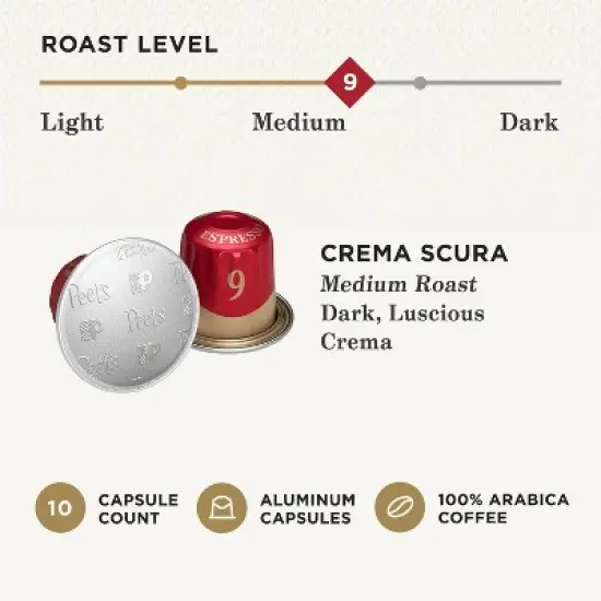 Peet's Coffee Espresso Crema Scura Medium Roast Nespresso Original Line Aluminum Coffee Capsules - 10ct image {2}