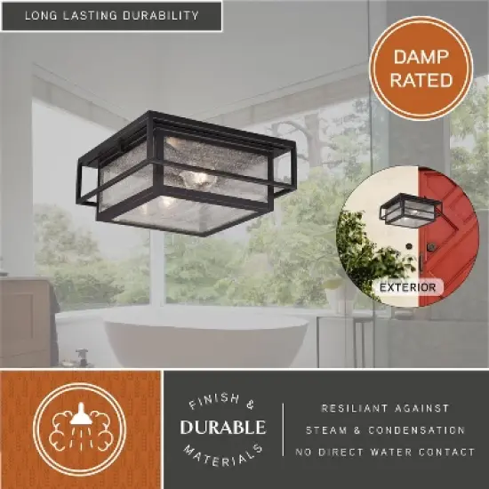 VAXCEL Hyde Park Bronze Mission Square Outdoor Flush Mount Ceiling Light Clear Glass image {4}