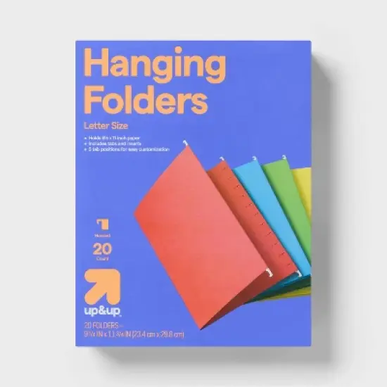 20ct Hanging File Folders Letter Size Multicolor - up&up&trade;: Paperboard Core, Non-Pronged, 12 Sheet Capacity image {5}