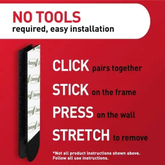 Command 12 Sets of Strips Large Sized Picture Hanging Strips Black: Heavy Duty Adhesive, Plastic, 3.649" Length, 0.751" Width image {6}