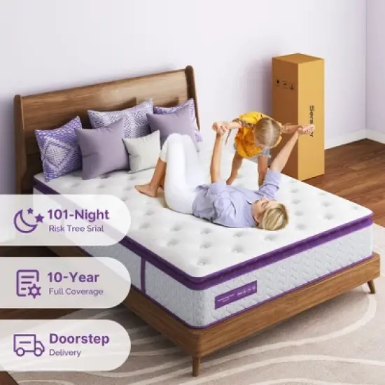 Sersper 10" Pillow Top Memory Foam Spring Hybrid Mattress - Compatible with Platform Bed, Box Spring, or Slat Base image {5}