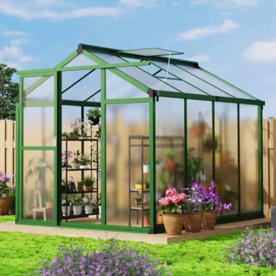 Large Aluminum Walk-in Green Houses for Outdoors, Polycarbonate Greenhouse with Sliding Doors & Roof Vent, Sunroom Winter Greenhouse, Backyard Garden image {9}
