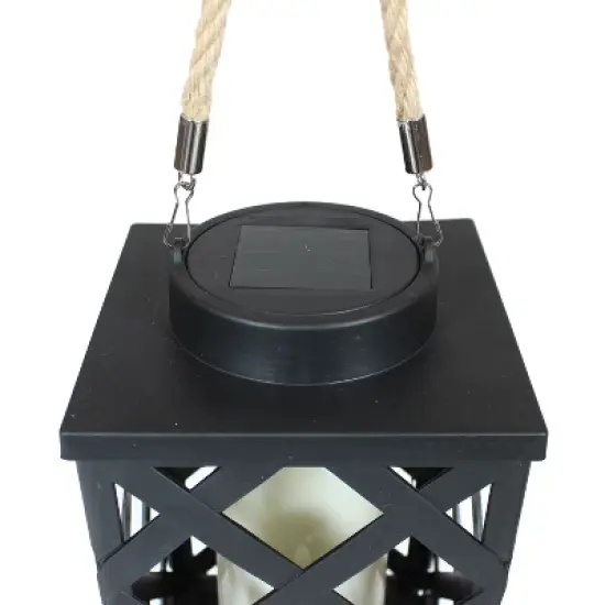 Sunnydaze Outdoor Modern Crosshatch Hanging Tabletop Solar LED Rustic Farmhouse Decorative Candle Lantern - 9" image {3}