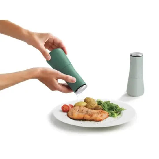Joseph Joseph Milltop Salt & Pepper Set - Sage: Ceramic Spice Mills, Stainless Steel, 2-Piece, 115ml Capacity image {4}