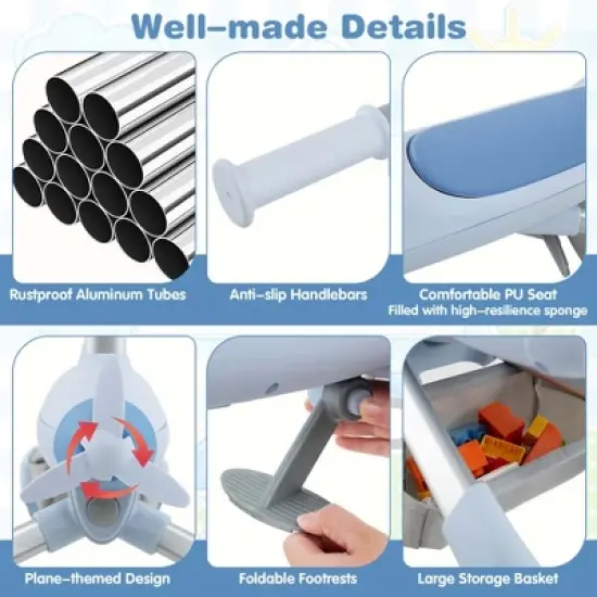 Costway 2-in-1 Kids Ride-on Push Car with LED Lighted Wheels Removable & Adjustable Handle Pink/Blue image {7}