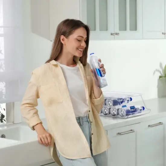 Sorbus Set of 2 Water Bottle Organizer Bins with Lids - Can and Bottle Holder Drink Dispenser - for Fridge, Pantry, Kitchen Organization and Storage image {7}