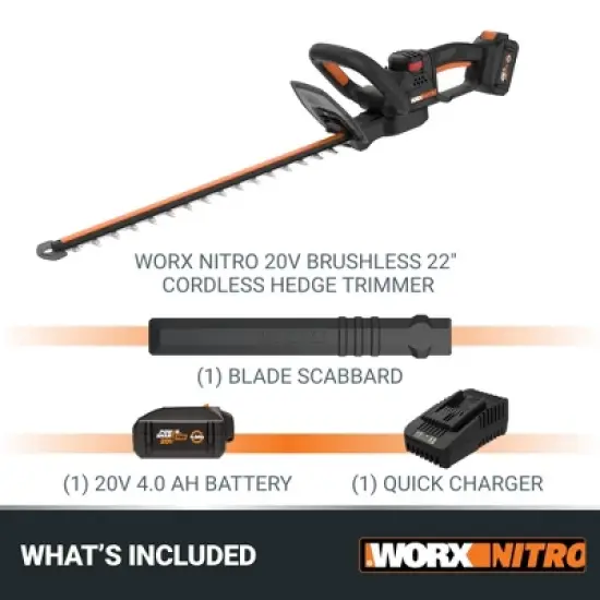 Worx Nitro WG263 20V Brushless 22&rdquo; Cordless Hedge Trimmer (Battery & Charger Included) image {7}