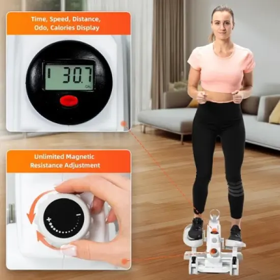 Ksports Mini Elliptical Machine with Quiet Magnetic Resistance, 3-Level Incline and LED Display, Compact Home Gym Equipment for Exercise, White image {3}