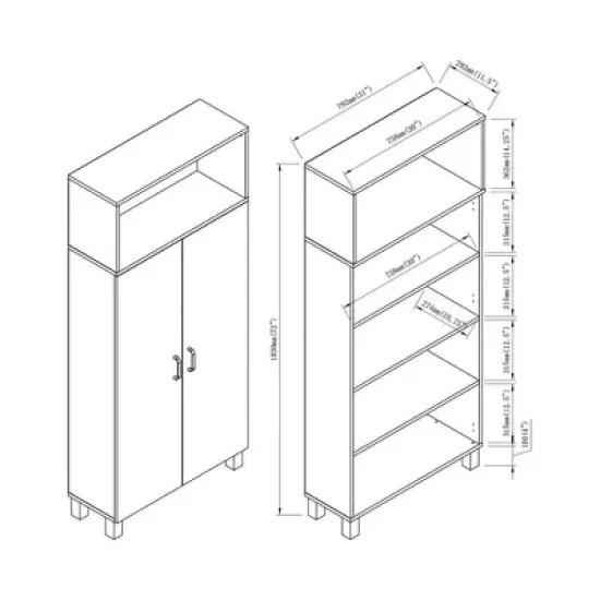 24/7 Shop At Home Maclay Double Door Pantry Cabinet White Oak: Transitional Style, 5 Fixed Shelves, Storage Organizer image {5}