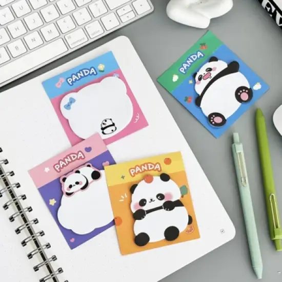 Wrapables Cute Panda Sticky Notes, Adhesive Memo Notepads for Home, Office, Work (Set of 8) image {5}