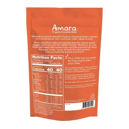 Amara Organic Smoothie Melts Mango Carrot Plant Based Yogurt Baby Snack - 1oz image {1}