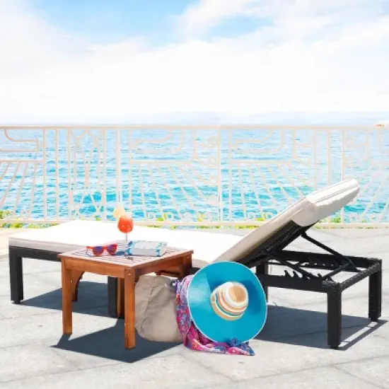 Costway Patio Rattan Lounge Chair Chaise Couch Cushioned Height Adjustable Pool Garden White image {3}