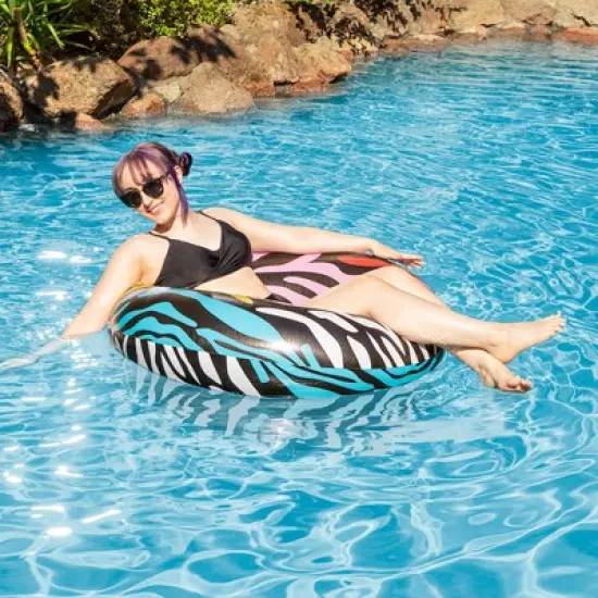 Swim Central 39" Multi-Color Zebra Stripes Inflatable Inner Tube Ring Float image {2}