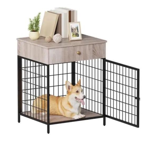Dog Crate Furniture for Small Dogs, Wooden Dog Kennel with Flip Top Drawer, Indoor Pet Crate End Table image {8}