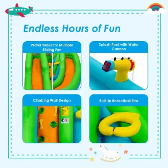 Inflatable Water Park Bounce House w/Climbing Wall Two Slides and Splash Pool image {6}