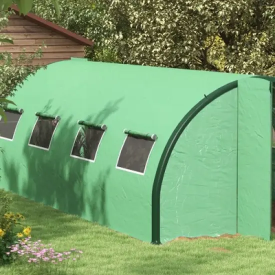 Outsunny Walk-in Tunnel Greenhouse with Hinged Doors, Mesh Windows, Upgraded Gardening Plant Warm House Tent image {5}