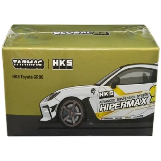 Toyota GR86 RHD White with Carbon Top and Hood "HKS Hipermax S" "Global64" Series 1/64 Diecast Model Car by Tarmac Works image {2}