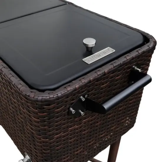 80qt Portable Rolling Patio Cooler Dark Wicker - Permasteel image {5}