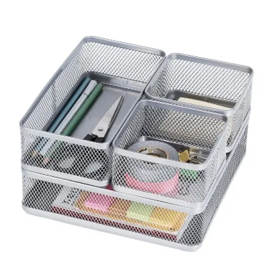 Mesh Desk Organizer Silver - Brightroom&trade;: Steel Office Supplies, Desk Drawer Organizer, 8"x8"x4.5" image {4}