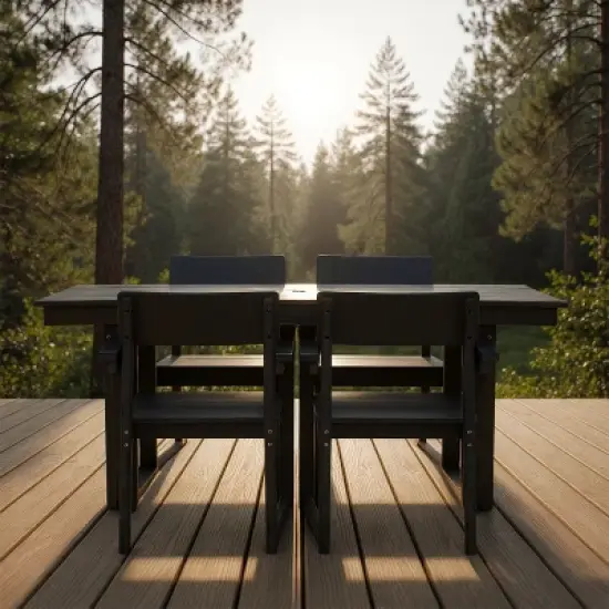 FIONECA 5-Piece HDPE Outdoor Dining Set with Umbrella Hole &uml;C Weather-Resistant Patio Table & 4 Armrest Chairs, Black image {2}