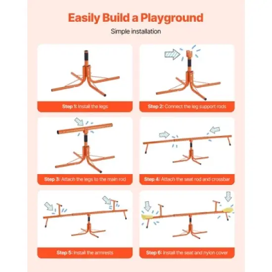 VEVOR Kids Seesaw, 100 lbs Load Capacity per Seat, Sit and Spin Teeter Totter, Swiveling 360 Degrees Rotating for Aged 3+, Orange&Yellow image {3}