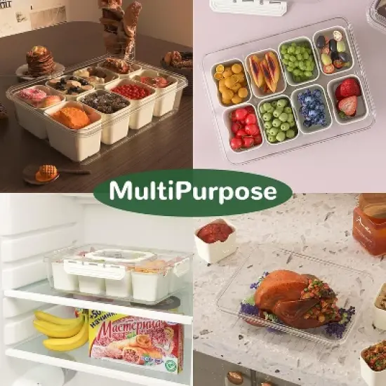 MaseiKar Divided Serving Tray with Lid, 8 Compartment Snack Box, Charcuterie Organizer, Snackle Box for Candy, Nuts, Fruits, Snacks image {1}