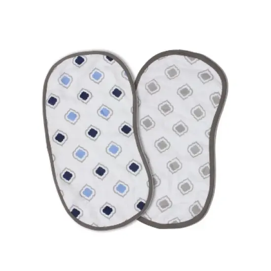 Bacati - Moroccan Tiles Blue/Gray Muslin 4 pc set of Bibs & Burp Cloths Set image {2}