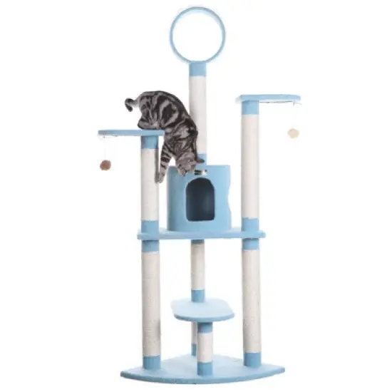 Armarkat B6605 65-Inch Classic Real Wood Cat Tree In Sky Blue, Jackson Galaxy Approved, Five Levels With Perch, Condo, Hanging Tunnel image {8}