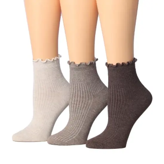 Tipi Toe Womens Neutral-Vibrant Harmony Turn-Cuff Solid Lettuce Edge Lightweight Quarter Length Ruffle Socks image {1}