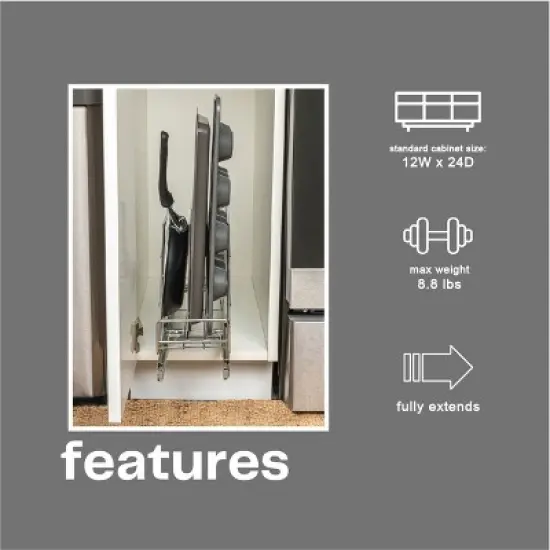 Glidez Multipurpose Chrome-Plated Steel Pull-Out/Slide-Out Storage Organizer for Cookware and Bakeware - Chrome image {2}