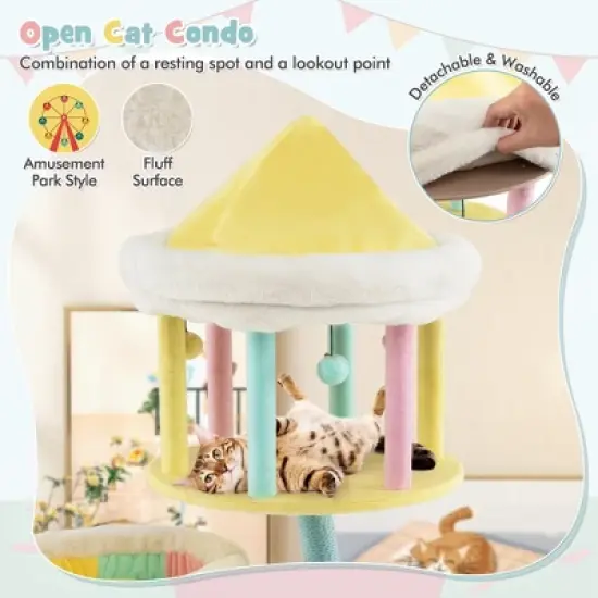 Costway Multi-Layer Cat Tree Cat Tower with Open Condo 2 Removable Perches Dangling Balls image {8}