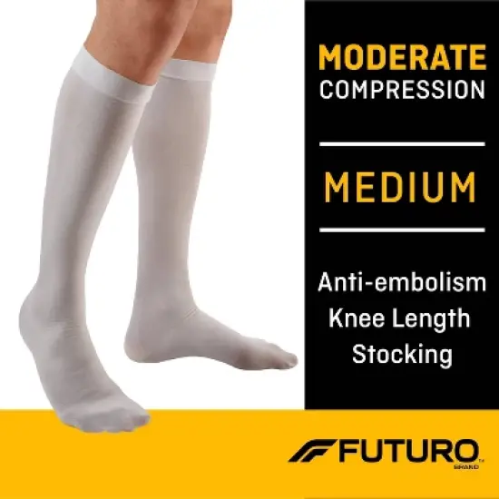 FUTURO Anti-Embolism Stockings Knee Length Closed Toe - Medium Regular - White image {1}