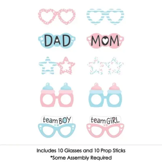 Big Dot of Happiness Baby Gender Reveal Glasses - Paper Card Stock Team Boy or Girl Party Photo Booth Props Kit - 10 Count image {2}
