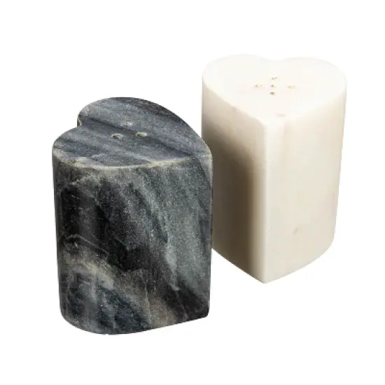 Storied Home Heart-Shaped Marble Salt and Pepper Shakers, Set of 2, Grey and White image {8}