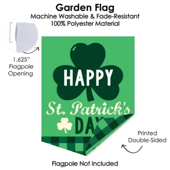 Big Dot of Happiness St. Patrick's Day - Outdoor Home Decorations - Double-Sided Saint Patty's Day Party Garden Flag - 12 x 15.25 inches image {2}