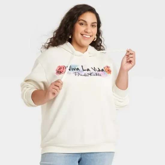 Women's D&iacute;a de Muertos Viva La Vida Frida Graphic Hoodie - White image {5}
