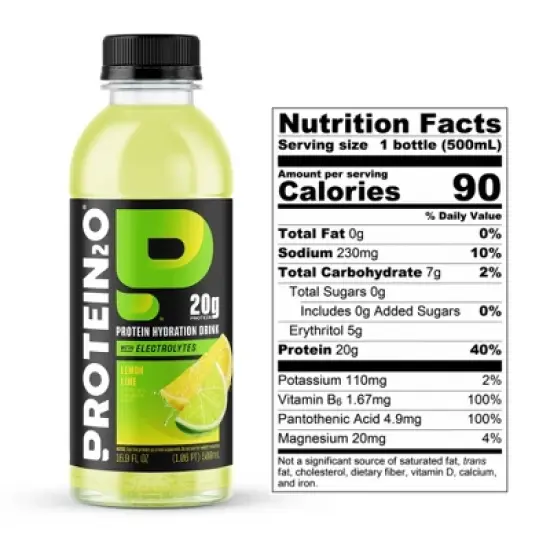 Protein2O 20g Clear Whey Protein Isolate Drink With Electrolytes- Lemon Lime - 67.6 fl oz/4pk image {2}