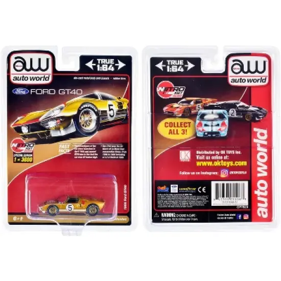 1966 Ford GT40 RHD #5 Gold with Graphics Limited Edition to 3600 pieces Worldwide 1/64 Diecast Model Car by Auto World image {2}
